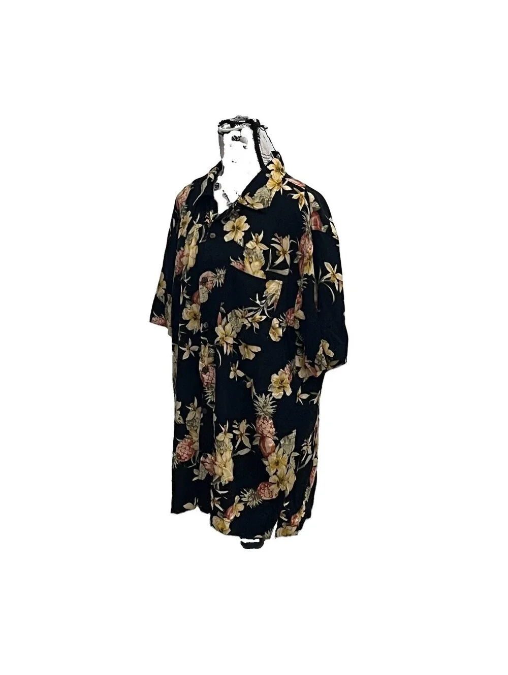 Steve & Barry’s Hawaiian L Shirt Black Pineapple Floral Tropical Aloha Resort